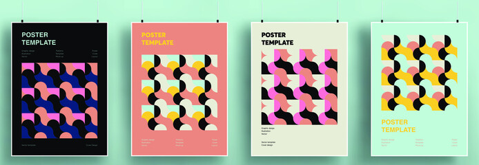 Minimal cover designs. Set of templates with geometric elements. Bauhaus and retro shapes. Eps10 vector.