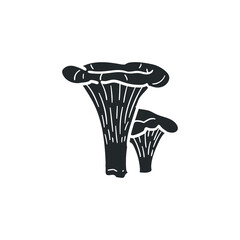 Chanterelle Cibarius Icon Silhouette Illustration. Mushroom Vector Graphic Pictogram Symbol Clip Art. Doodle Sketch Black Sign.
