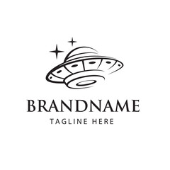 emblem of UFO space ship and stars isolated on white background