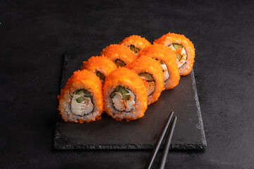 Philadelphia Sushi Rolls Set with Salmon and Cream Cheese. Japanese cuisine. Tasty food. Fish and rice.