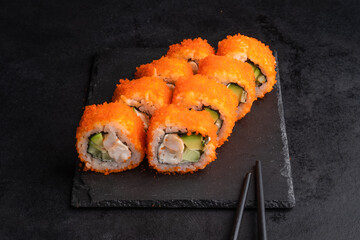 Philadelphia Sushi Rolls Set with Salmon and Cream Cheese. Japanese cuisine. Tasty food. Fish and rice.