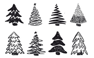 Obraz premium Christmas tree set, Hand drawn illustrations.