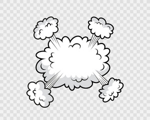 Comic cloud. Funny balloon. Speech bubble in pop art style. Explosion bomb frame. Message shape with speed effect. Cartoon element. Sky air object. Vector illustration.