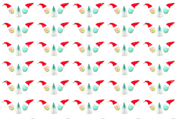 Pattern from Christmas tree toy of fir tree and colored macaroons on white background. Design for festive wrapping paper.