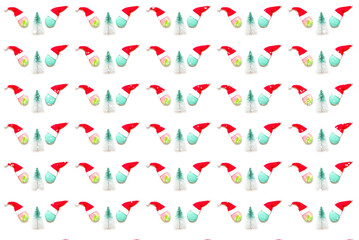 Pattern from Christmas tree toy of fir tree and colored macaroons on white background. Design for festive wrapping paper.