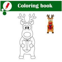 Educational game for children. Coloring. Cute deer with a gift