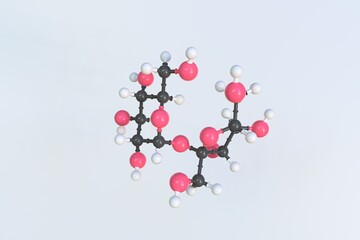 Sugar molecule, isolated molecular model. 3D rendering