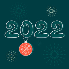 Vector square format Happy New Year 2022 greeting card. Christmas ball