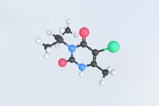 Bromacil molecule, isolated molecular model. 3D rendering