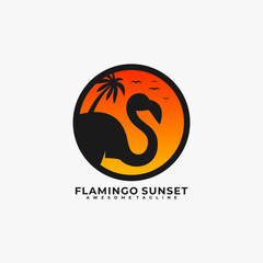 Flamingo sunset logo design template