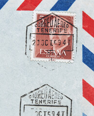 briefmarke stamp vintage retro alt old gestempelt used frankiert cancel spanien spain espana luftpost air mail correo aereo teneriff