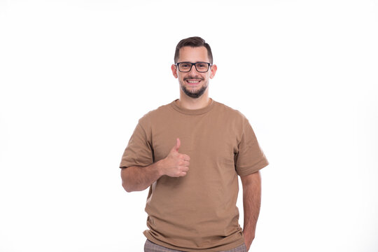 Man Showing Thumb Up Isolated Smilling. Man Wearing glasses