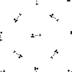 Seamless pattern of repeated black social distance symbols. Elements are evenly spaced and some are rotated. Vector illustration on white background