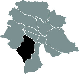 Black location map of the Kreis 3 Wiedikon District inside gray urban districts map of the Swiss regional capital city of Zurich, Switzerland