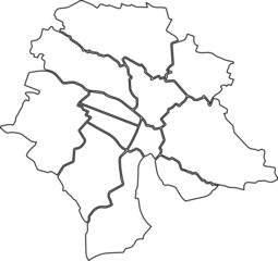 Simple blank white vector map with black borders of urban city districts of Zurich, Switzerland