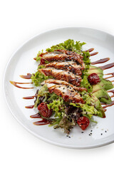 Salad with eel and avocado . Isolated on a white background.