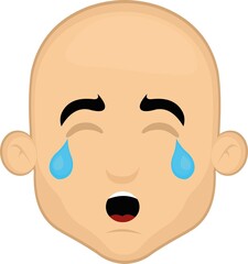 Vector illustration of the face of a cartoon bald man crying with tears in his eyes

