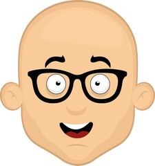 Vector illustration of the face of a cartoon bald man with glasses