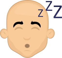 Vector illustration of the face of a cartoon bald man sleeping