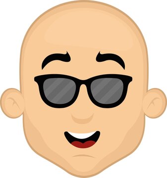 Vector illustration of the face of a cartoon bald man with sunglasses
