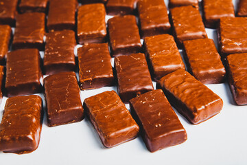 Assortment of delicious chocolate candies background. Chocolate candy isolated 