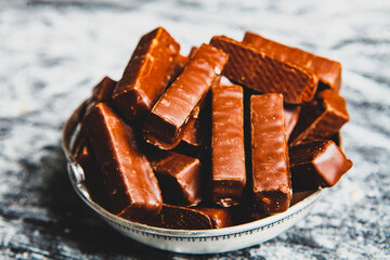 Assortment of delicious chocolate candies background. Chocolate candy isolated 