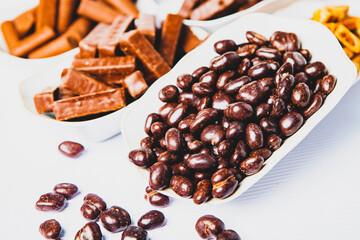 Assortment of delicious chocolate candies background. Chocolate candy isolated 