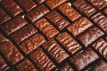Assortment of delicious chocolate candies background. Chocolate candy isolated 