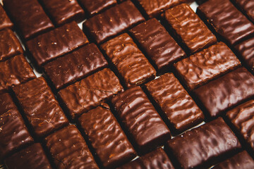Assortment of delicious chocolate candies background. Chocolate candy isolated 