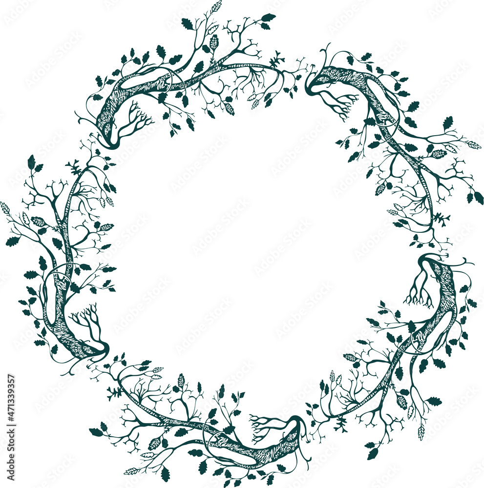 Wall mural decorative round border from silhouettes curved fantasy trees - Wall murals