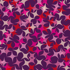 Seamless pattern from abstract red and pink stars shapes