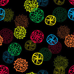 Seamless pattern of outlines abstract circle colorful bright decorative design elements