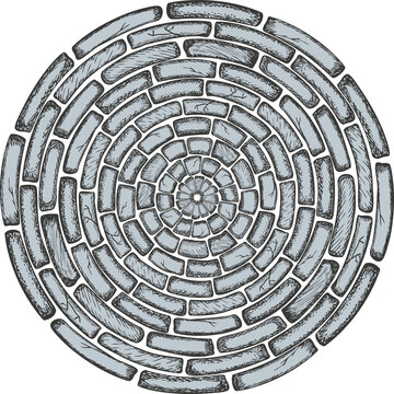 Vector decorative circle design element from drawn brickwork