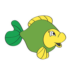 Simple cartoon icon. Vector icon of cute smiling cartoon green fish on white