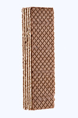 Tasty wafer sticks on white background, flat lay. Sweet food. Square wafer biscuits isolated on white. 