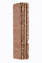Tasty wafer sticks on white background, flat lay. Sweet food. Square wafer biscuits isolated on white. 