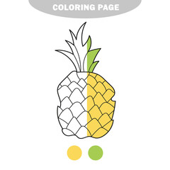 Simple coloring page. The pineapple to be colored. Coloring book to educate kids. Learn colors. Visual game. Half painted picture with color samples