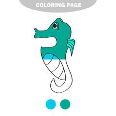Naklejka premium Simple coloring page. Coloring Black and white linear sketch sea horse for coloring book, page. Half painted picture with color samples