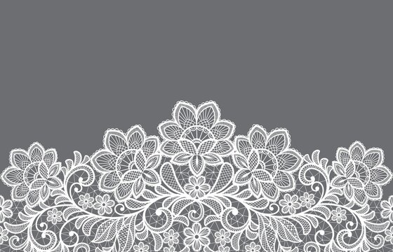 White Lace Ribbon Seamless Pattern Gray Background Set Stock Illustration -  Download Image Now - iStock