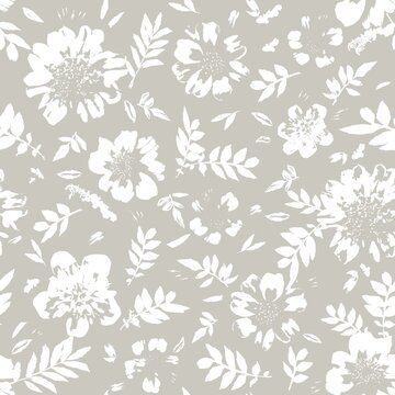 seamless abstract grey  background with white flowers.
