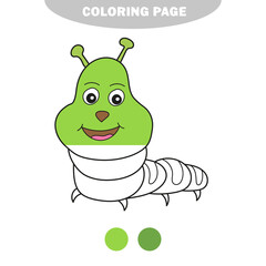 Simple coloring page. Caterpillar for coloring page. Cute simple caterpillar insect vector isolated on white. Half painted picture with color samples