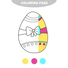 Simple coloring page. Decoration easter egg. Coloring book for kids. Hand drawn vector illustration. Half painted picture with color samples