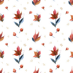 Watercolor seamles pattern of countryside rose flowers
