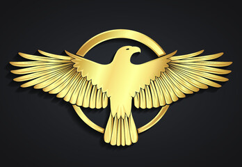 3d golden metal elegant eagle with circle logo design