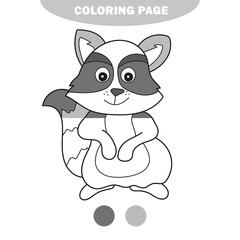 Simple coloring page. Forest animal raccoon doodle cartoon simple illustration. Half painted picture with color samples