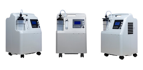 portable oxygen concentrator or oxygen generator, different angles isolated on white