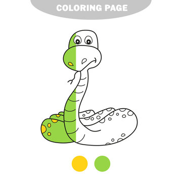 Simple coloring page. Snake to be colored, the coloring book to educate preschool kids - simple game level. Half painted picture with color samples
