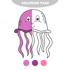 Simple coloring page. Vector drawing worksheet for preschool kids with easy gaming level of difficulty. Half painted picture with color samples