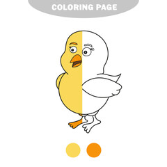 Simple coloring page. Vector illustration, funny baby chicken, on a white background, coloring pages. Half painted picture with color samples
