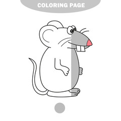 Simple coloring page. A cute gray rat is sitting - linear vector illustration for coloring. Half painted picture with color samples